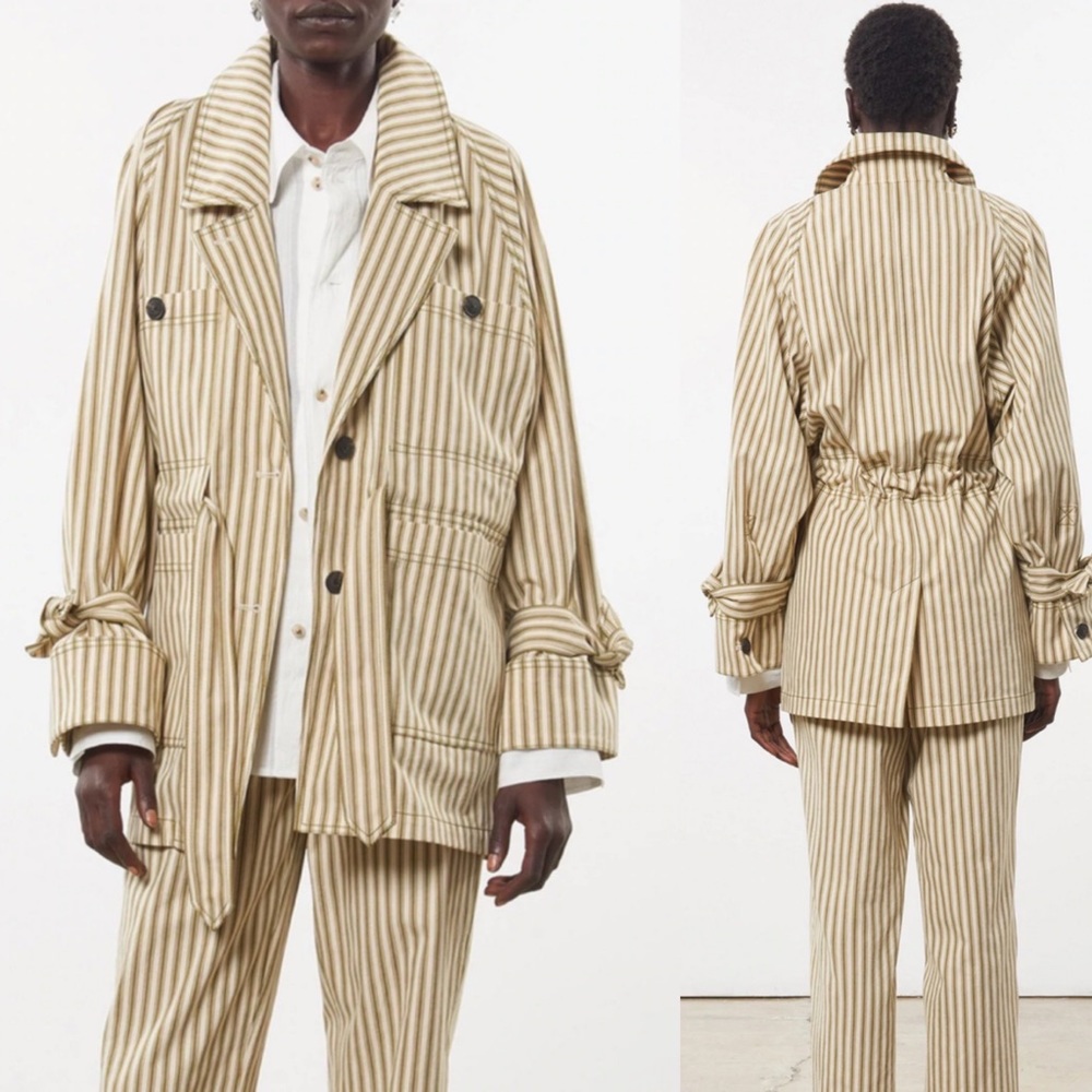 Mara Hoffman Olive green and cream Linen Oversized Arlo Jacket sz M
